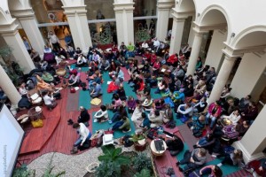 A large meditation group, over 300 people, in the center of Budapest, Hungary